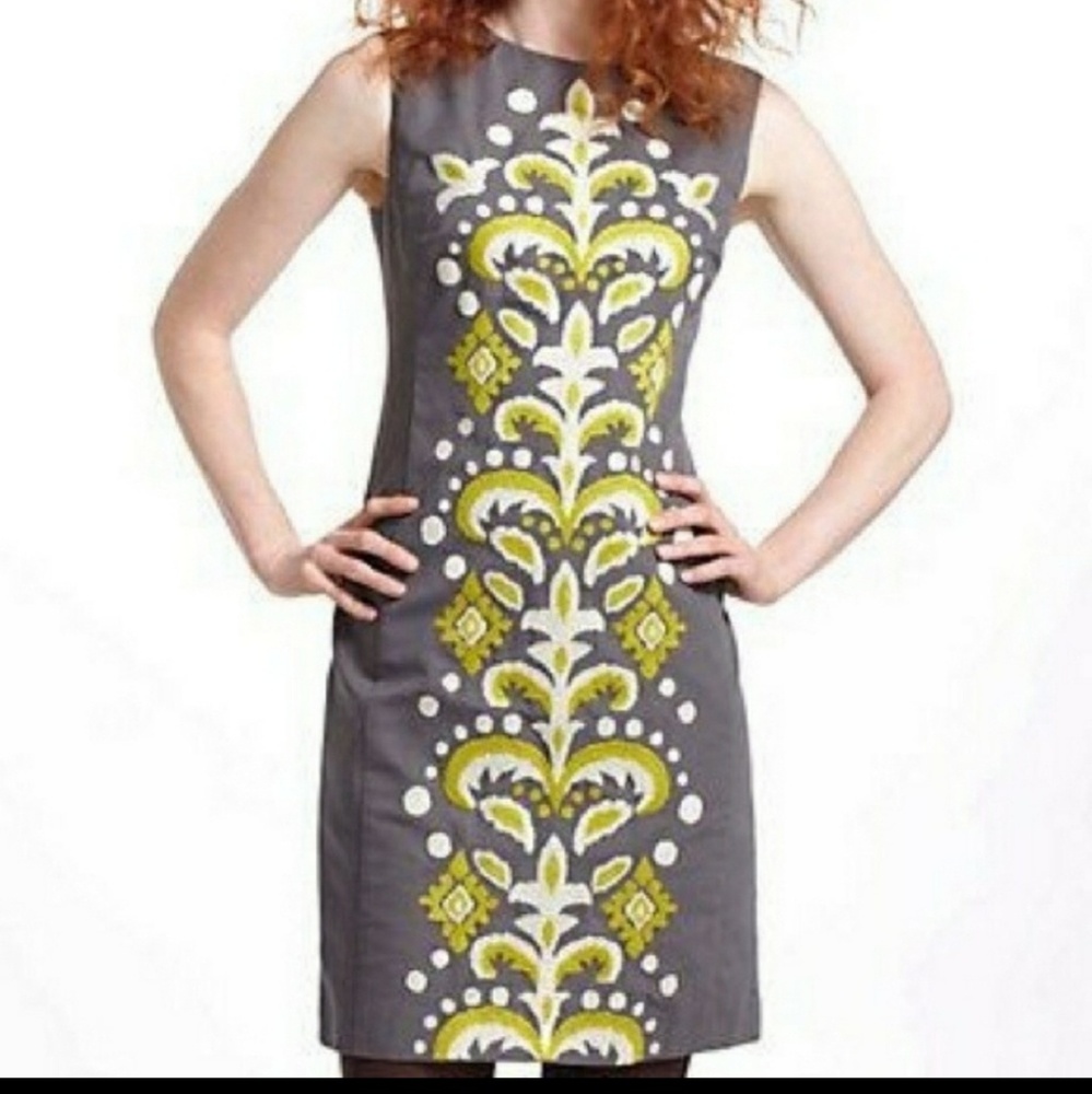 Anthro Embroidered Sheath Dress